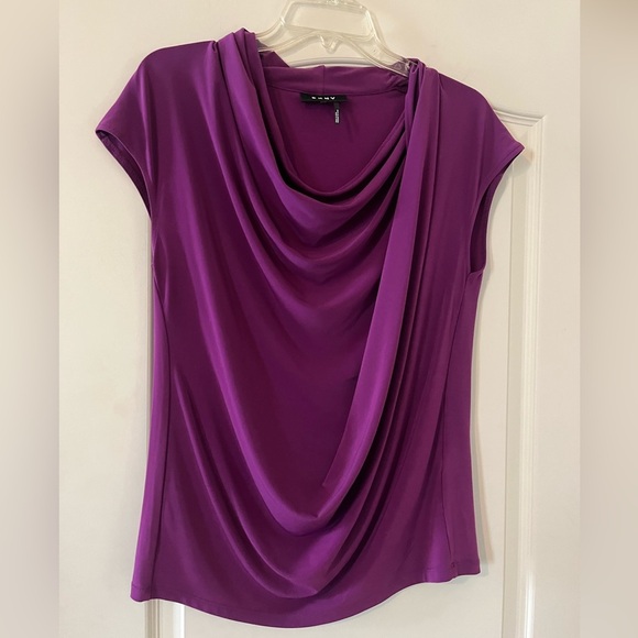 DKNY Elegant Violet Drape Neck Blouse women’s size medium - Picture 9 of 13